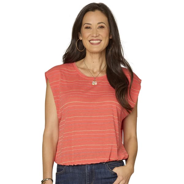Womens Democracy Extended Oragami Cap Sleeve Scoop Neck Knit Top