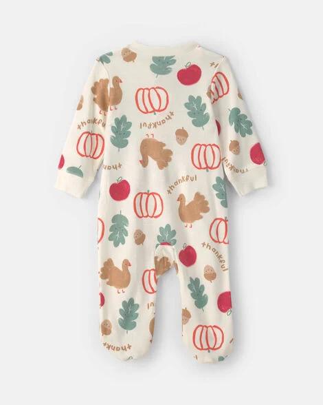 Baby Unisex (NB-9M) Thanksgiving 2-Way Zip Pajamas