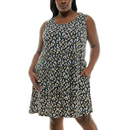 Plus Size Nina Leonard Sleeveless Crepe Print Swing Dress