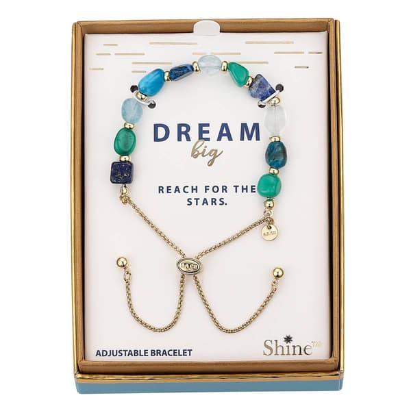 Shine 14kt. Gold Flash Plated Multi Blue Stone Bolo Bracelet