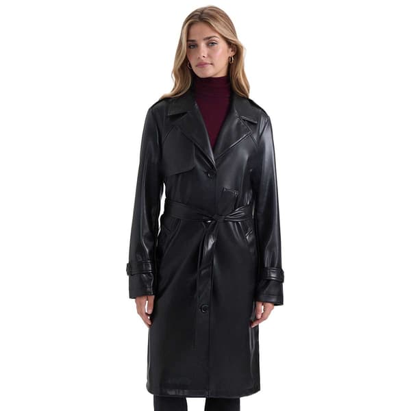 Womens Ellen Tracy Faux Leather Trench Coat With Belt - image 
