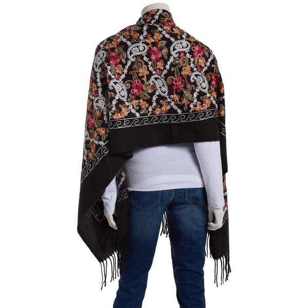 Womens Jessica McClintock Floral Embroidered Shawl w/ Fringe