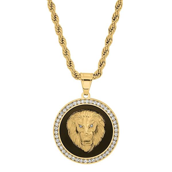 Mens Steeltime 18kt. Gold Plated Royal Lion Pendant Necklace - image 