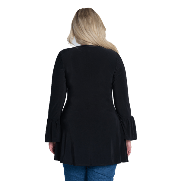 Plus Size 24/7 Comfort Apparel Long Bell Sleeve Hi Low Tunic Top