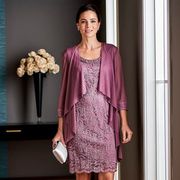 R&M Richards 2 Piezas Formal Impreso Flyaway Chaqueta Y Vestido De Tubo, Ladrillo