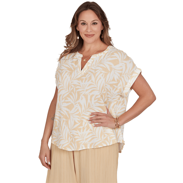 Plus Size Emaline Verde Grove II Short Roll Sleeve Leaf Blouse