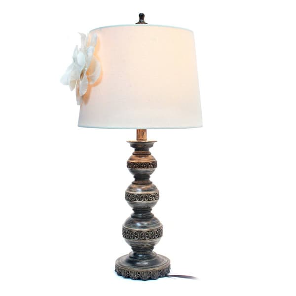 Elegant Designs Age Bronze Ball Lamp w/Couture Linen Flower Shade