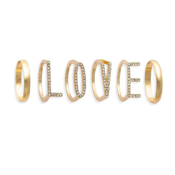 Ashley 6pc. Gold Rhinestone Love Multi Ring Set - image 