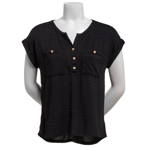 Womens Love Scarlett Solid Short Sleeve Button Front Blouse