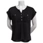 Womens Love Scarlett Solid Short Sleeve Button Front Blouse - image 2