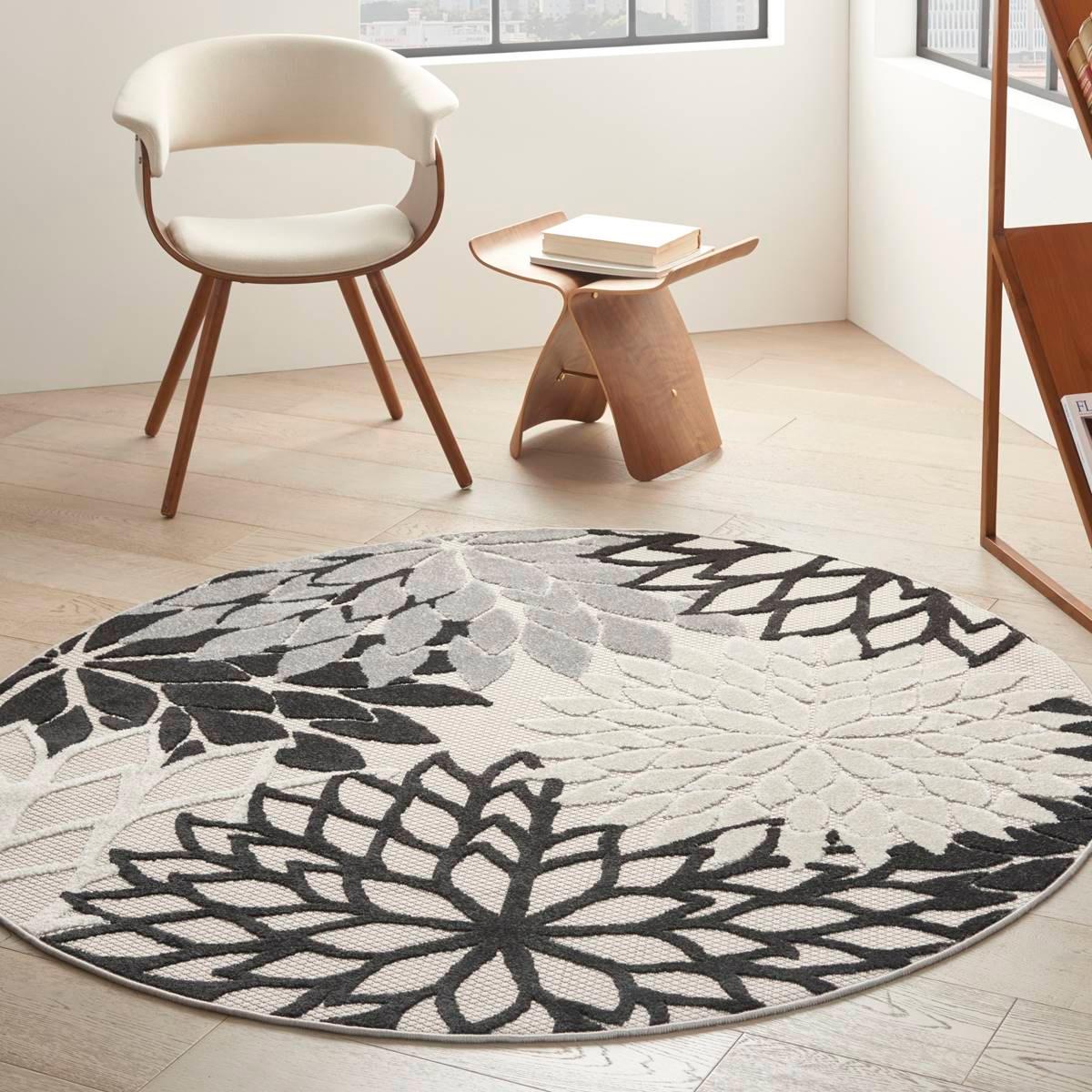 Nourison Aloha Monochrome Tropical Round Rug