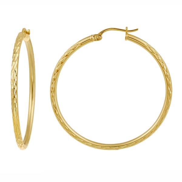35mm Gold Plated Over Sterling Silver Diamond Cut Hoop Earrings - image 
