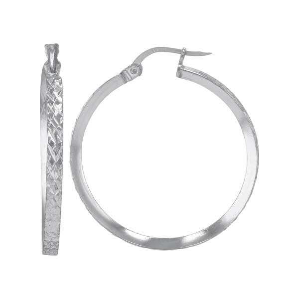 Triangle Tube Diamond Cut Sterling Silver Hoop Earrings - image 