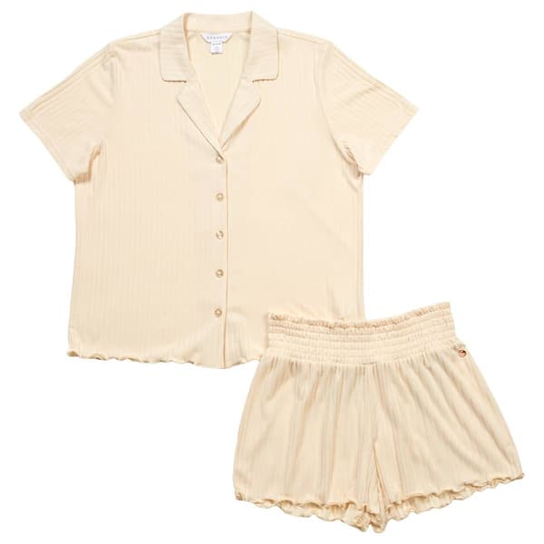 Womens Danskin Short Sleeve Solid Wide Rib Short Pajama Set