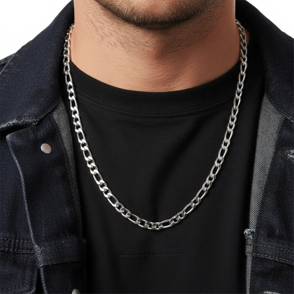 Mens Iron Saints 6mm Figaro Link Silver-Tone Necklace