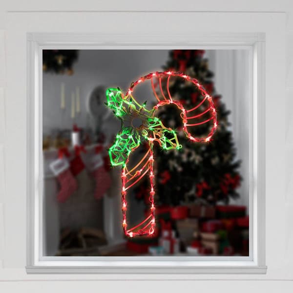 Northlight Seasonal 18in. Pre-Lit Candy Cane w/ Holly Silhouette