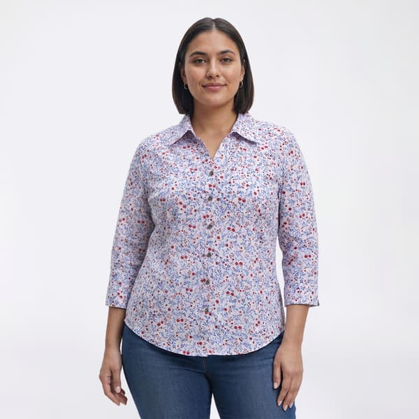 Plus Size Emily Daniels 3/4 Sleeve Ditsy Floral Button Down - image 