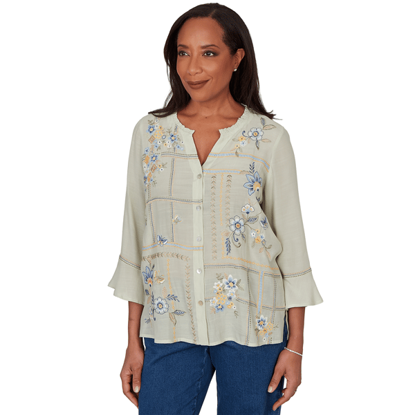 Womens Alfred Dunner Indigo Girls Floral Embroidery Blouse