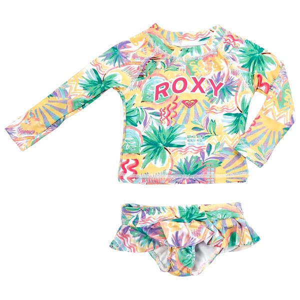 Baby Girl (12-24M) Roxy 2pc. Sun & Palm Tree Rash Guard Swim Set - image 