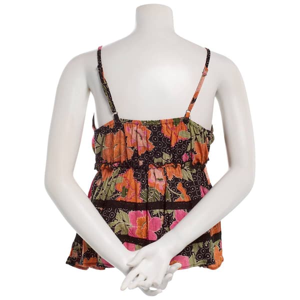 Juniors Angie Floral Print Crochet Insert Babydoll Tank Top