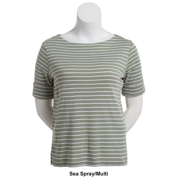 Petite Hasting & Smith Elbow Sleeve Stripe Boat Neck Tee