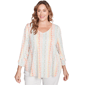 Plus Women''s Tropical Stripe Puff Print V-Neck Top - image 1