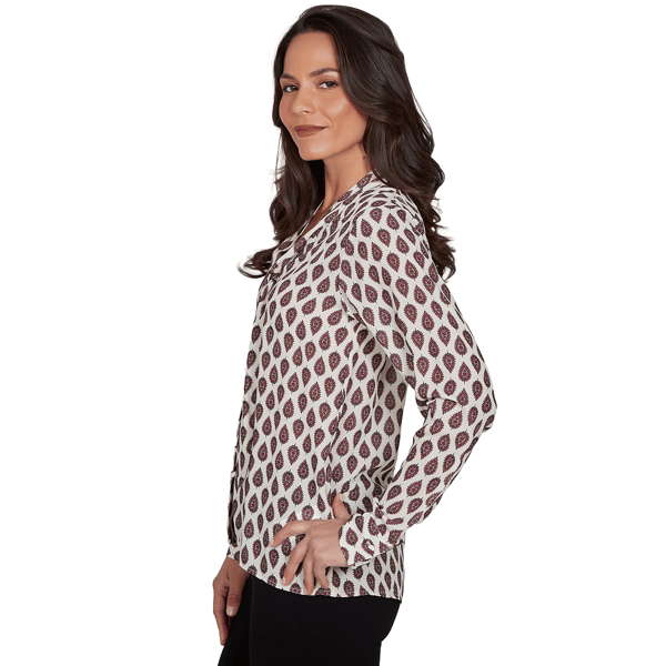 Petite Emaline Country Code Tie Neck Medallion Blouse