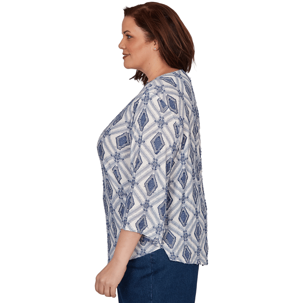 Plus Size Alfred Dunner Indigo Girls 3/4 Sleeve Diamond Blouse