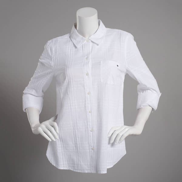 Womens Tommy Hilfiger Sport Textured Roll Tab Casual Button Down - image 