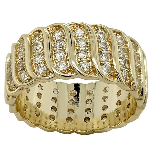 Marsala 14kt. Gold Plated & CZ Band Ring - image 