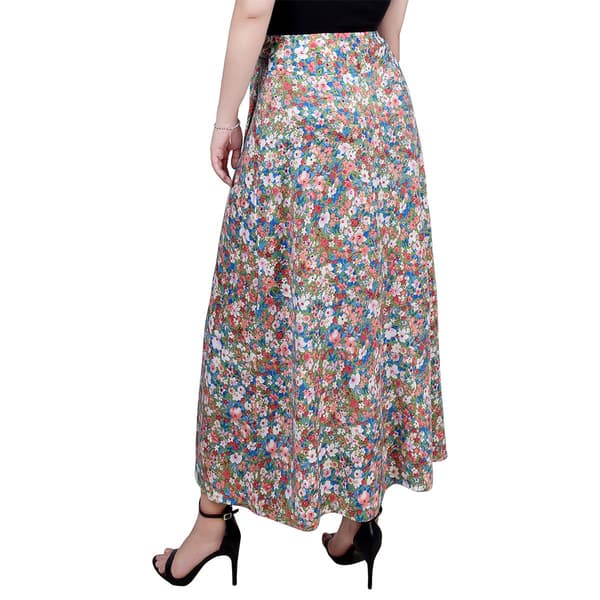Womens NY Collection Pull On Side Tie Skirt - Floral Blue/Pink