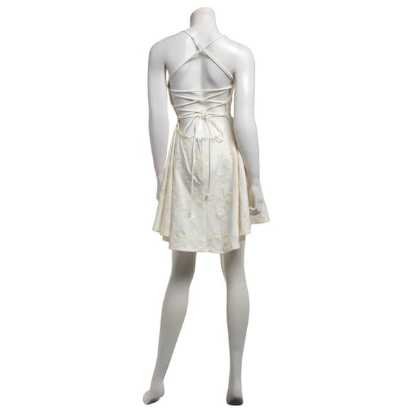 Juniors Emerald Sundae Embroidered Lace Up Back Skater Dress