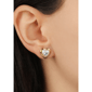 1928 Gold-Tone Faux Pearl Heart Crystal Stud Earrings - image 2