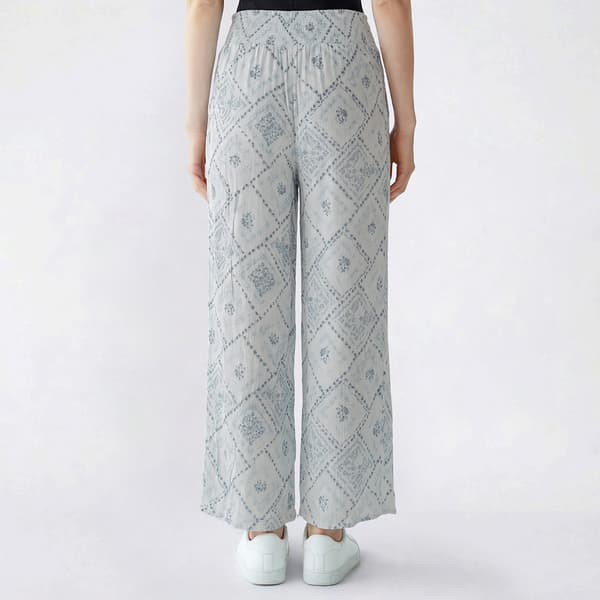 Juniors Pink Rose Gauze Print Smock Waist Wide Leg Pants- Tile