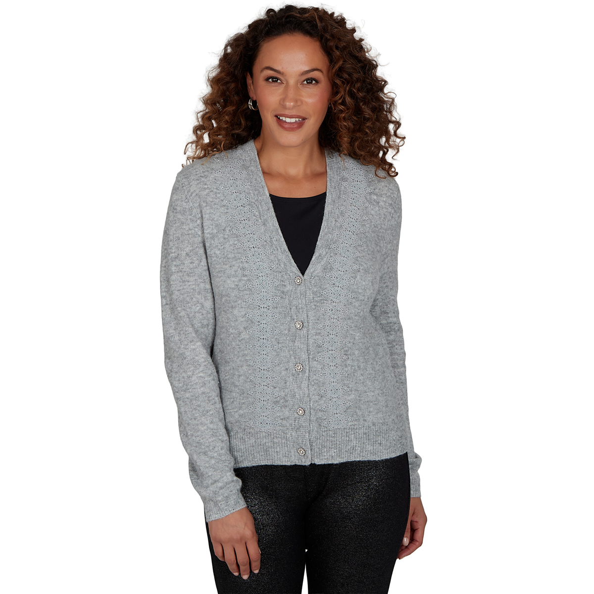 Petite Emaline Lavender Revelry V-Neck Lace Detail Cardigan