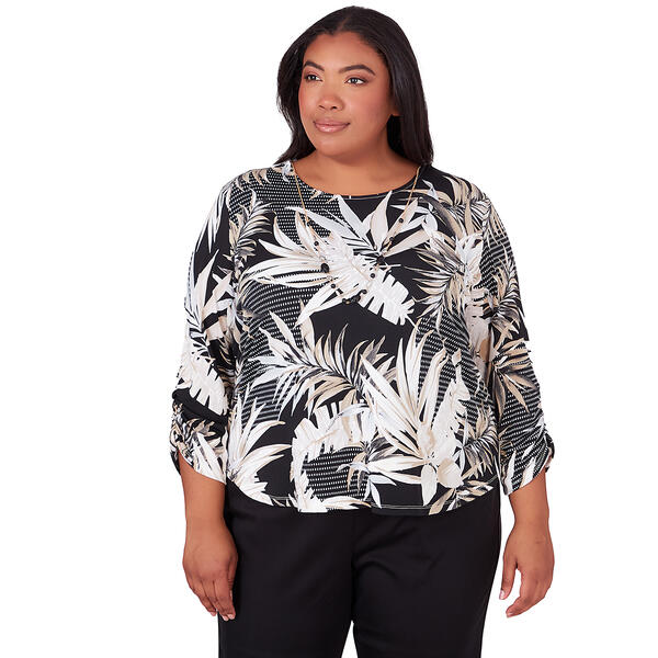 Plus Size Alfred Dunner Opposites Attract Knit Leaves Top - image 