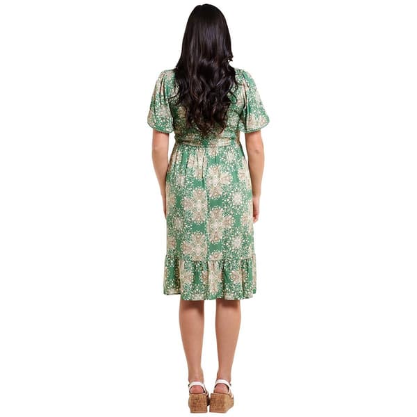 Womens Luxology Flutter Sleeve V-Neck Smocked A-Line Dress