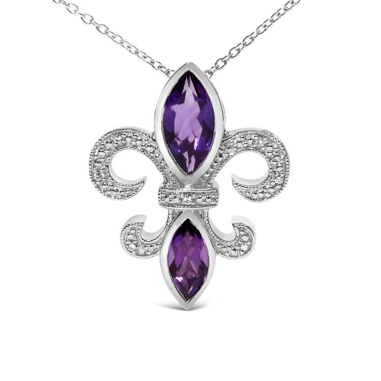 Haus of Brilliance Sterling Silver Amethyst Fleur de Lis Pendant