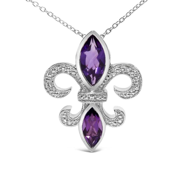 Haus of Brilliance Sterling Silver Amethyst Fleur de Lis Pendant - image 