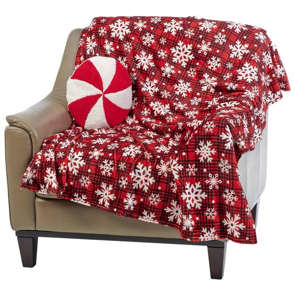 Holiday Home Peppermint Throw with Pillow Combo