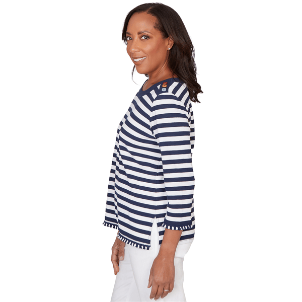 Womens Alfred Dunner Port Side Pique Stripe Button Detail Top - image 