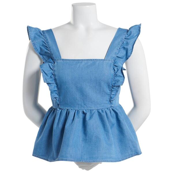 Juniors No Comment Chambray Peplum Tank Top - image 