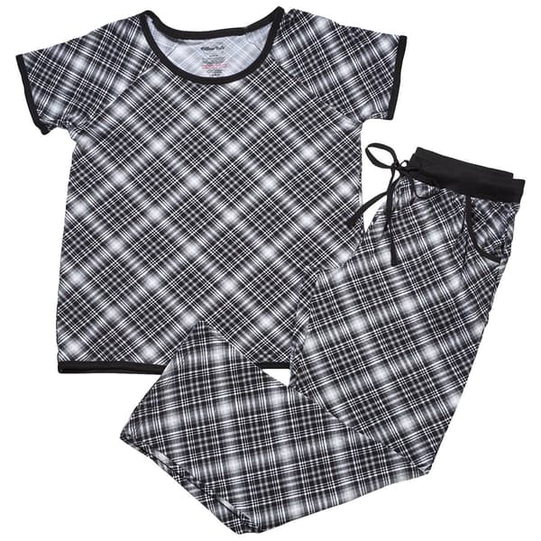 Juniors Pillow Talk Short Sleeve Plaid Long Leg Pajama Set - image 