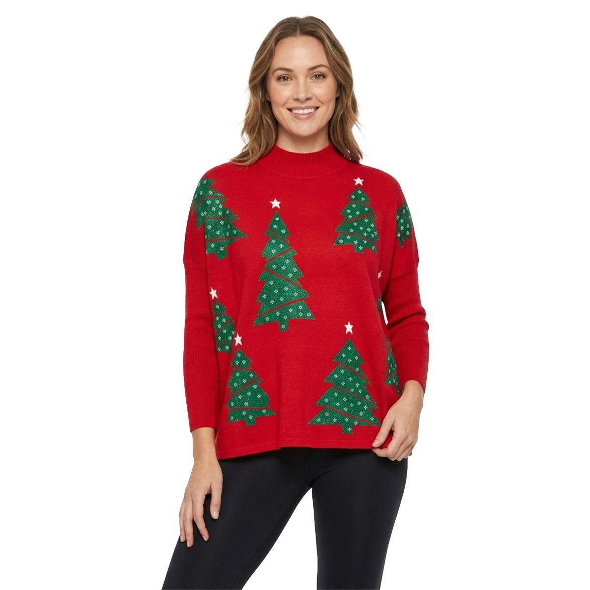 Womens Tint & Shadow Long Sleeve Christmas Tree Sweater