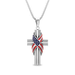 Mens Creed Stainless Steel American Flag Cross Necklace