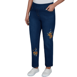 Petite Alfred Dunner Tuscany Sunflower Embroidered Ankle Jeans
