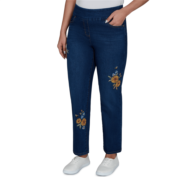 Petite Alfred Dunner Tuscany Sunflower Embroidered Ankle Jeans