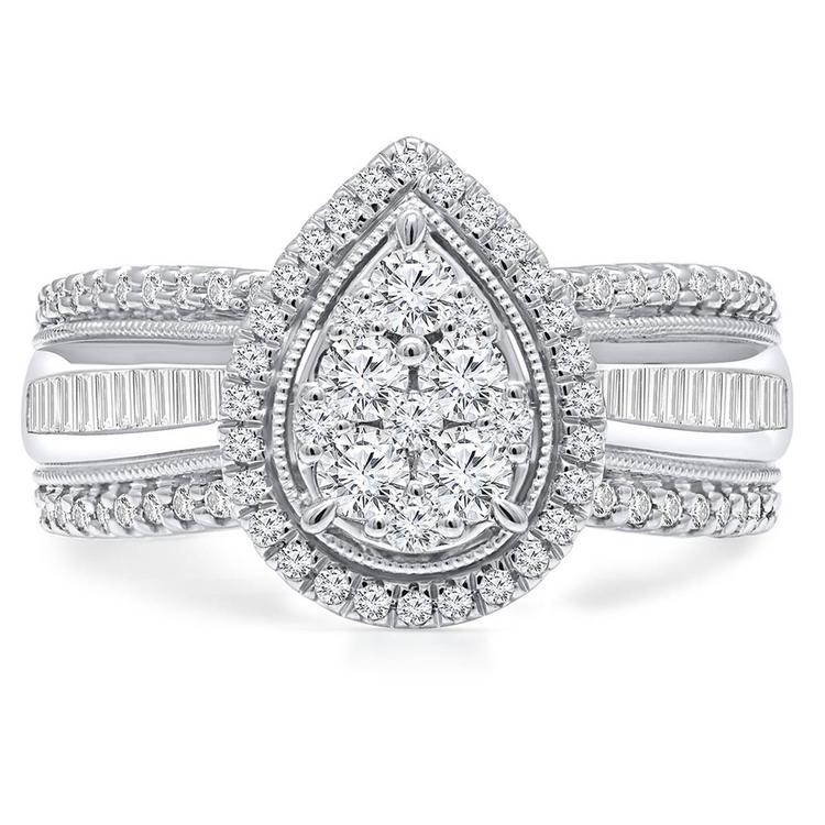 Diamond Classics(tm) White Gold 1ctw. Diamond Cluster Bridal Ring