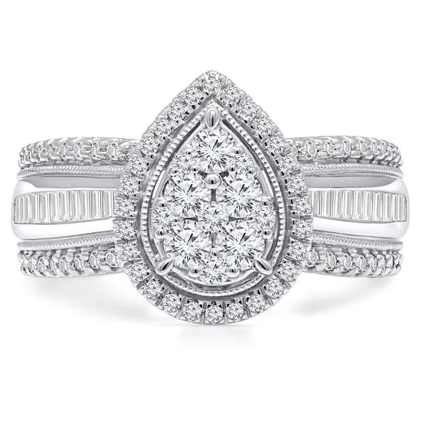 Diamond Classics(tm) White Gold 1ctw. Diamond Cluster Bridal Ring - image 