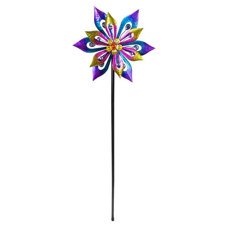 Alpine Multi-Colored Layered Floral Wind Spinner Garden Stake